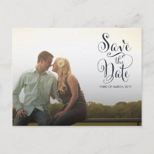 Navy Blue Save the Date Typography Announcement Postcard