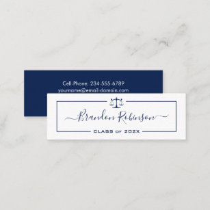 Navy Blue Scales of Justice Law School Graduate Mini Business Card
