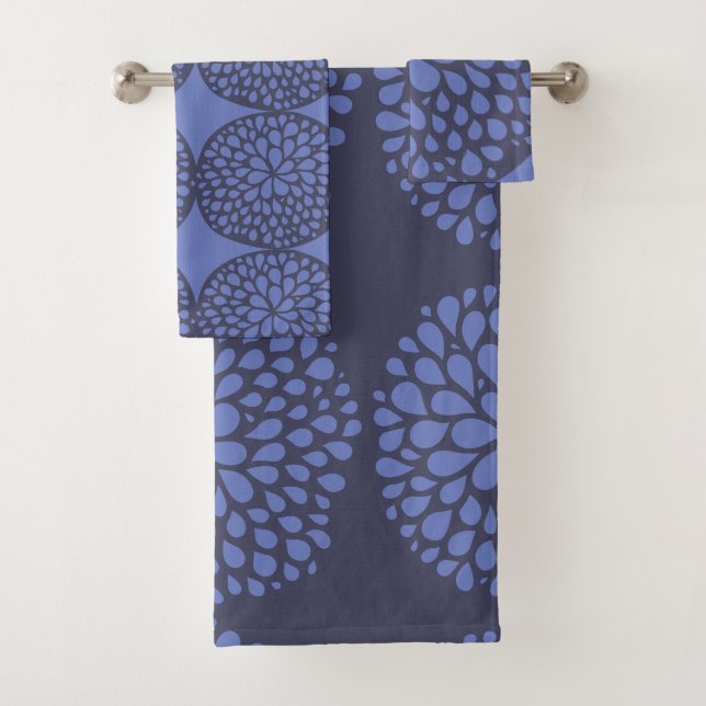 Navy Blue Scandi Modern Abstract Floral  Bath Towel Set (Insitu)