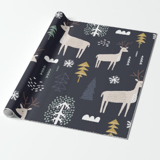 Navy Blue Scandinavian Reindeer Winter Pattern Wrapping Paper