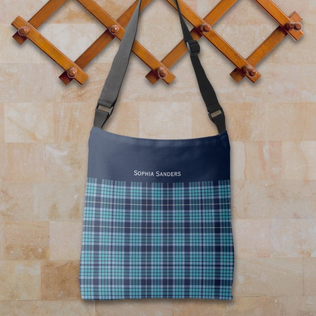 Navy Blue Scottish Tartan Pattern Crossbody Bag (Creator Uploaded)