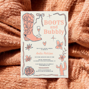 Navy blue scribbles boots bubbly bridal shower invitation