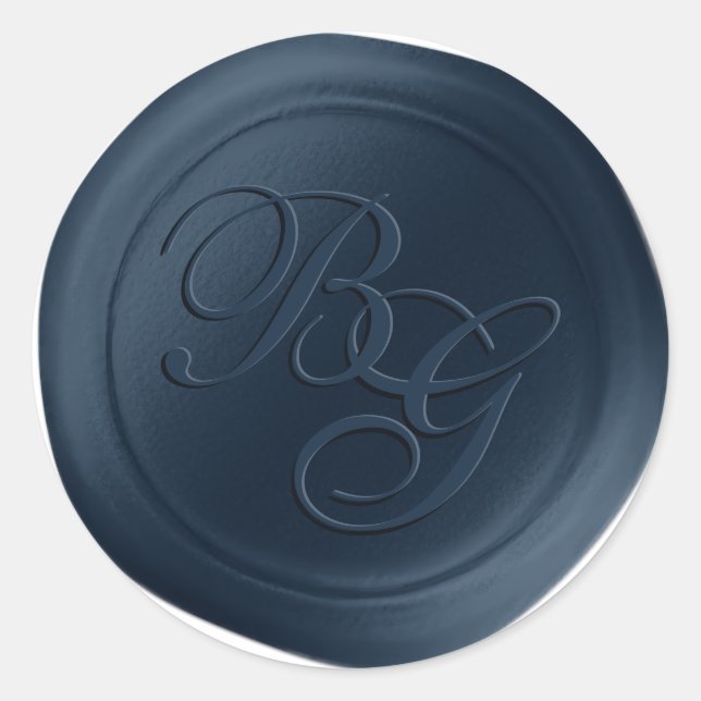 Navy Blue Script Double Monogram Wax Seal Stickers (Front)