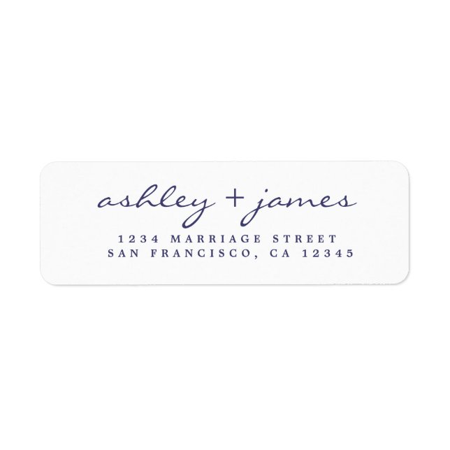 Navy Blue Script Elegant Wedding Return Address Label (Front)