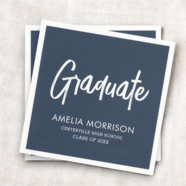 Navy Blue Script Graduate Minimalist Graduation Napkin (Creator Uploaded)