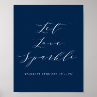 Navy Blue Script Let Love Sparkle Wedding