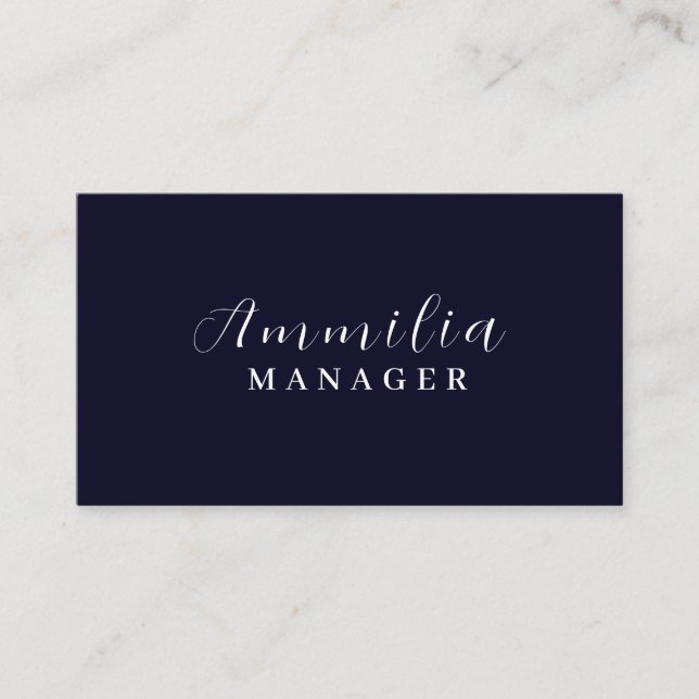 Navy Blue Script | Modern Minimal Professional  Business Card (Front)