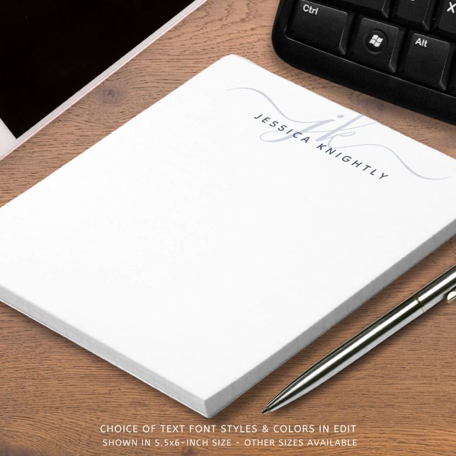 Navy Blue Script Monogram Initials Name Notepad (Creator Uploaded)