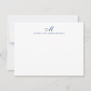 Navy Blue Script Monogram Modern Stationery Card