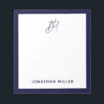 Navy Blue Script Monogram Notepad<br><div class="desc">Keep all of your notes organized with this modern minimalist script monogram notepad. Featuring a sleek and simple design, this notepad is perfect for use at home, in the office, or on-the-go. The white background with navy border and customizable script monogram make this notepad a stylish addition to any workspace....</div>
