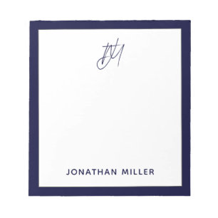 Navy Blue Script Monogram Notepad