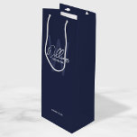 Navy Blue Script Personalised Groomsman's Name Wine Gift Bag<br><div class="desc">Modern Minimalist Personalised Monogram and Name Gifts This design features personalised groomsman's name in white modern handwriting script font style and monogram in light navy blue modern sans serif font style as background, with wedding details in white modern sans serif font style, on navy blue background. Also perfect for best...</div>