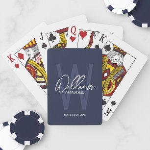 Navy Blue Script Personalised Groomsmen Playing Cards