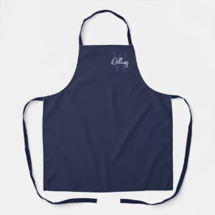 Navy Blue Script Personalised Monogram and Name Apron