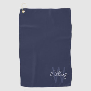 Navy Blue Script Personalised Monogram and Name Golf Towel