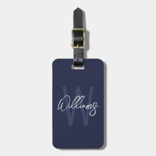 Navy Blue Script Personalised Monogram and Name Luggage Tag