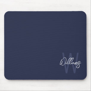 Navy Blue Script Personalised Monogram and Name Mouse Pad