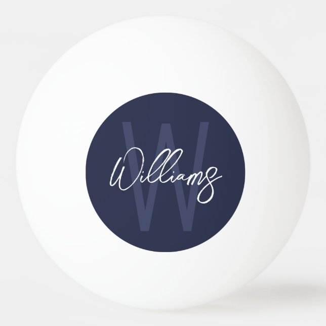 Navy Blue Script Personalised Monogram and Name Ping Pong Ball (Front)