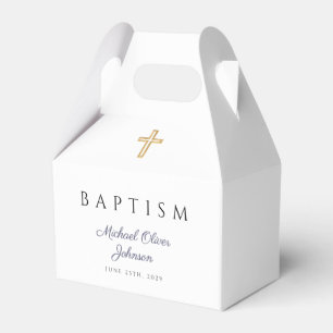 Navy Blue Script Religious Cross Boy Baptism  Favour Box
