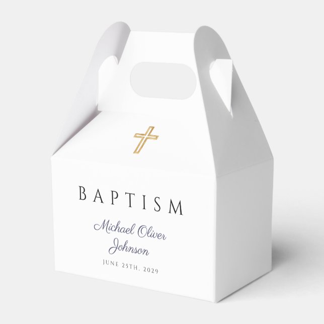 Navy Blue Script Religious Cross Boy Baptism  Favour Box (Back Side)