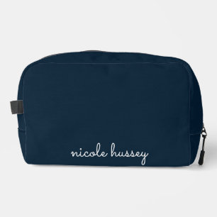 Navy Blue Script Stylish Monogram Modern Dopp Kit