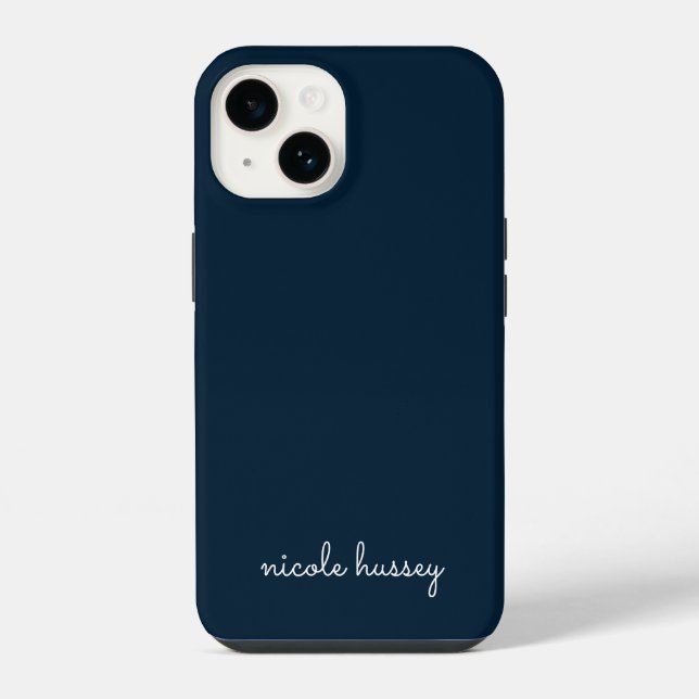 Navy Blue Script | Stylish Monogram Modern iPhone Case (Back)