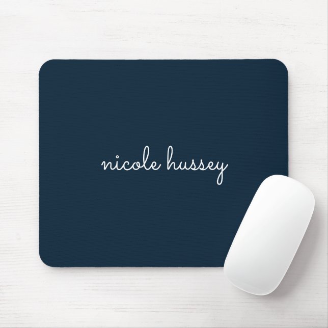 Navy Blue Script | Stylish Monogram Modern Mouse Pad (With Mouse)