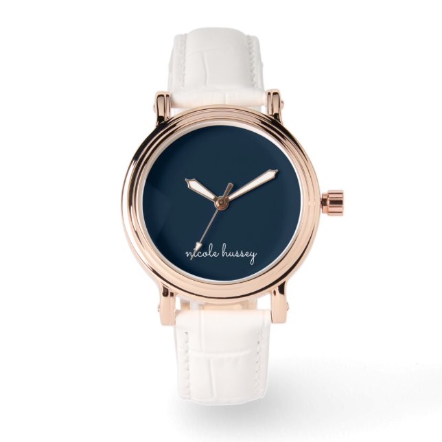 Navy Blue Script  | Stylish Monogram Modern Watch (Front)
