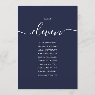 Navy Blue Script Table Number 11 Seating Chart