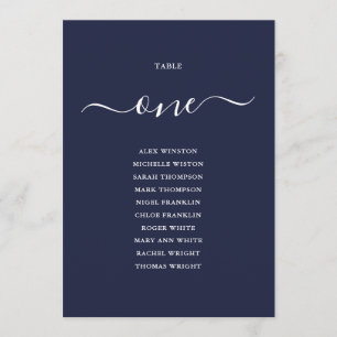 Navy Blue Script Table Number 1 Seating Chart