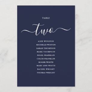 Navy Blue Script Table Number 2 Seating Chart