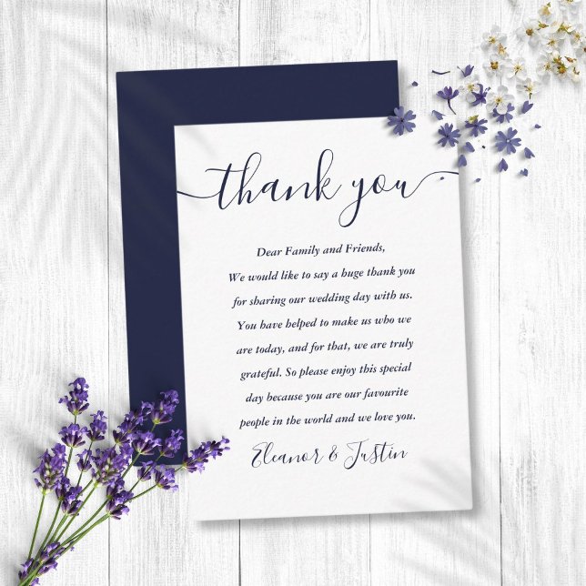 Navy Blue Script Wedding Thank You Place Card (Navy Blue Script Wedding Thank You Place Card)