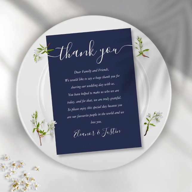 Navy Blue Script Wedding Thank You Place  Place Card (Creator Uploaded)