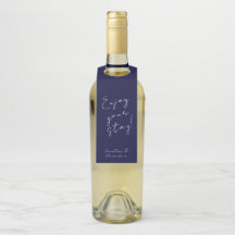 Navy Blue Script Welcome Message Bottle Hanger Tag
