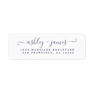 Navy Blue Script White Wedding Return Address Label