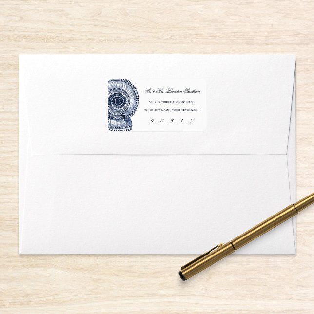 Navy Blue Sea Shell Address Label (Creator Uploaded)
