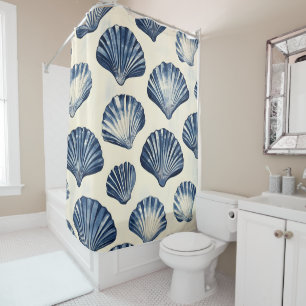 Navy Blue Sea shells pattern Shower Curtain