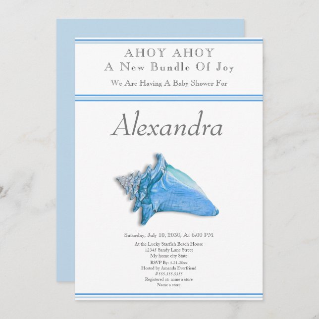 Navy Blue Seahorse Ahoy it's a Boy Baby Shower (Front/Back)