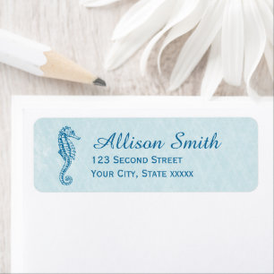 Navy Blue Seahorse Beach Return Address Labels