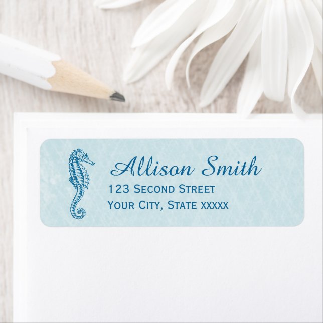Navy Blue Seahorse Beach Return Address Labels (Insitu)