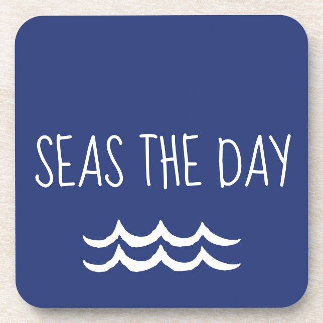 Navy Blue Seas the Day Waves Nautical Coaster (Front)