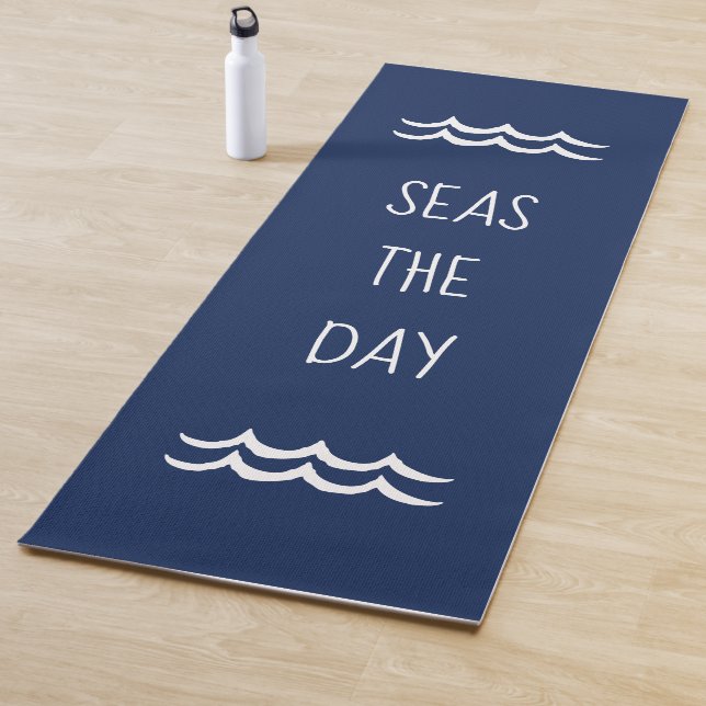 Navy Blue Seas the Day Waves Nautical Yoga Mat (In Situ)