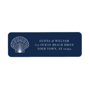 Navy Blue Seashell Beach Wedding Return Address Label