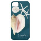 Navy Blue Seashell Modern Beach Conch Starfish