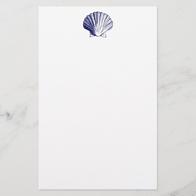 Navy Blue Seashell Stationery (Front)