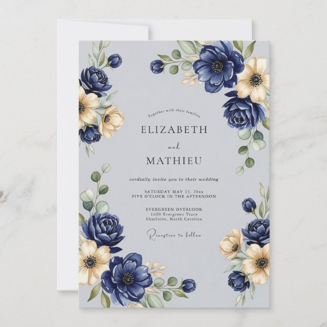 Navy Blue Serene Winter Wedding Invitation (Front)