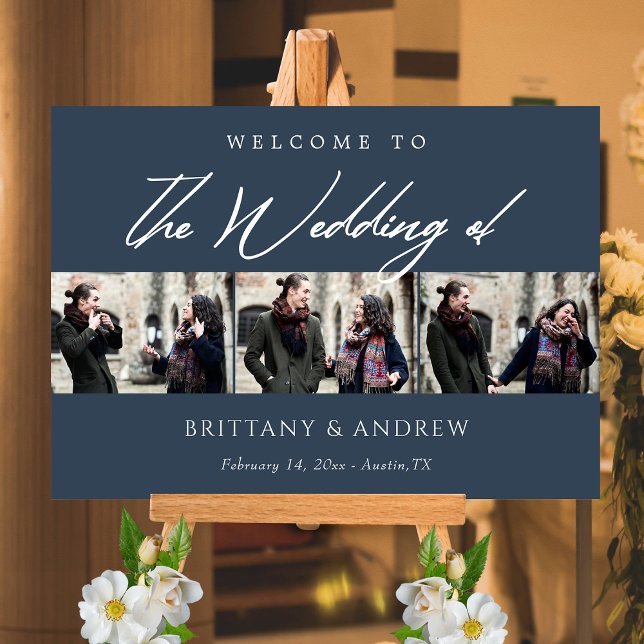 Navy Blue Serenity: Personalised Wedding Welcome Poster (Navy Blue Serenity Personalized Wedding Welcome Poster)