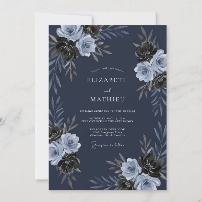 Navy Blue Shadowy Winter Wedding Invitation (Front)