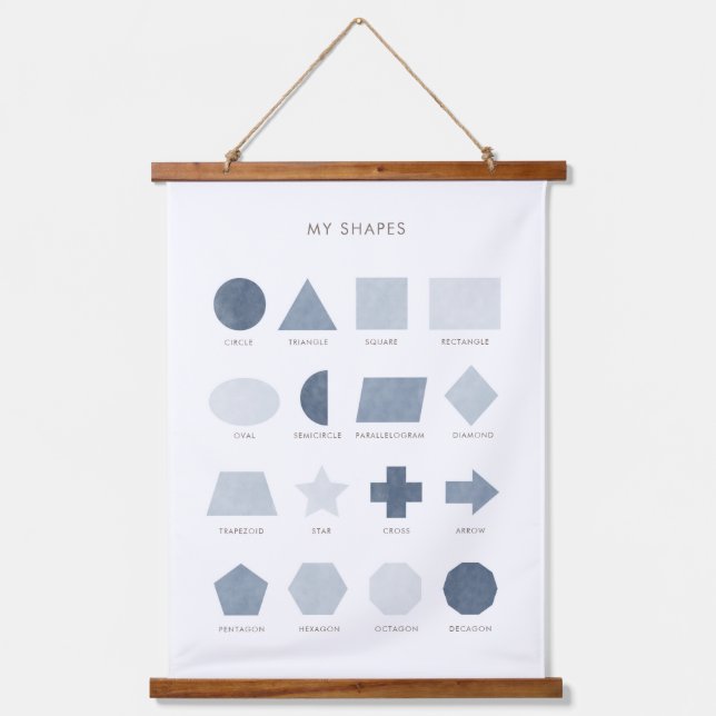 Navy Blue Shapes Educational Classroom Decor Hanging Tapestry (Front)