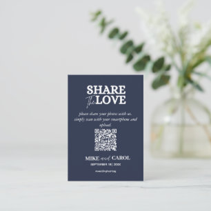 Navy Blue Share The Love Photo Qr Code Wedding Card